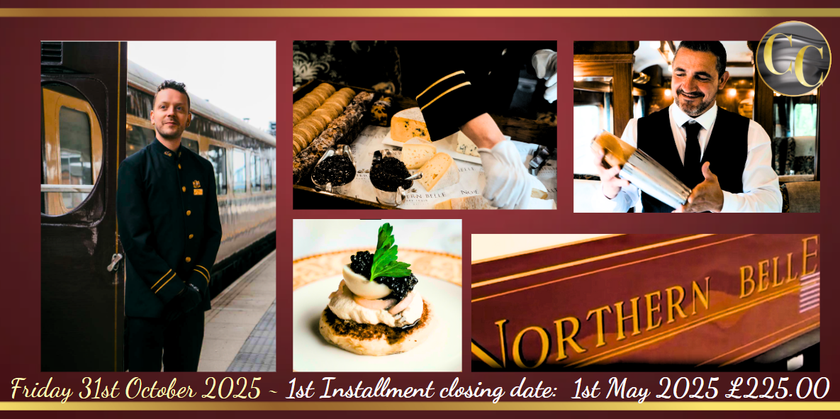 A luxurious journey aboard the vintage Northern Belle steam train, featuring gourmet dining, fine wine pairings, and elegant surroundings. Experience timeless opulence and celebrate special occasions in true decadence.