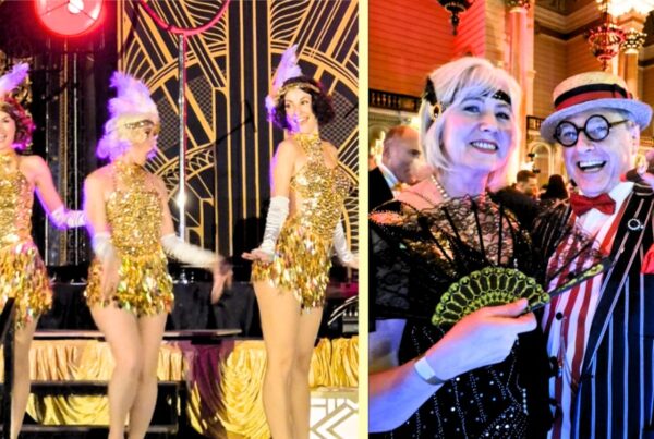 Celebrating at The Great Gatsby Ball in the height of 1920's fashion.