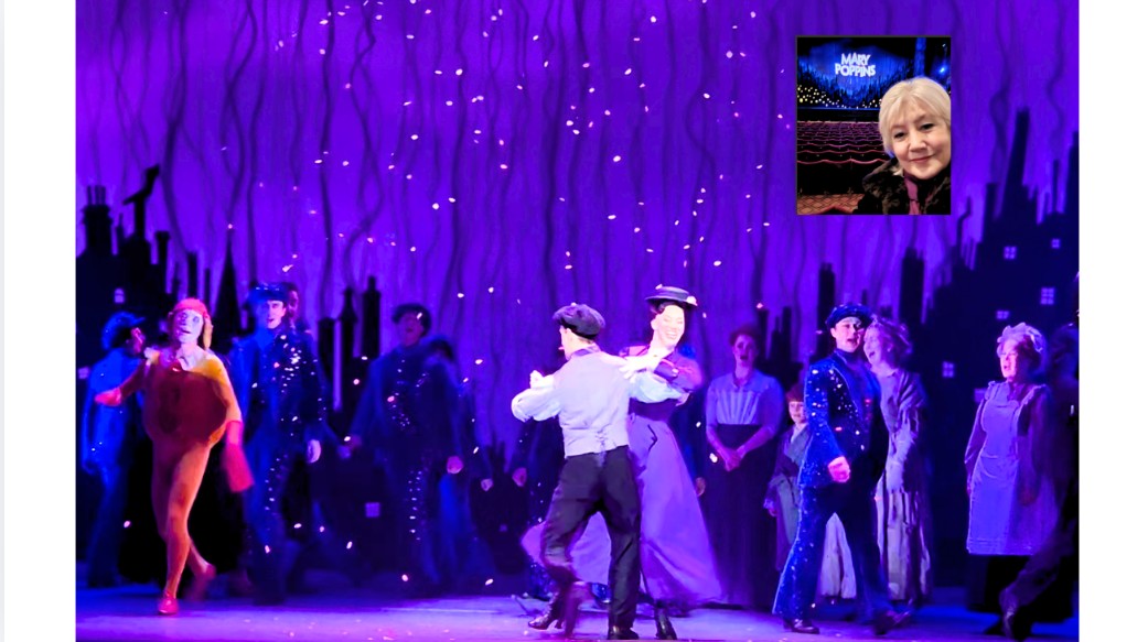 Mary Poppins and Bert dancing on stage.
