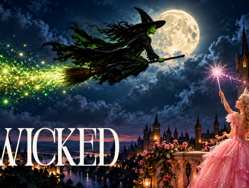 Flying Green Witch Elphaba, and Galinda waving